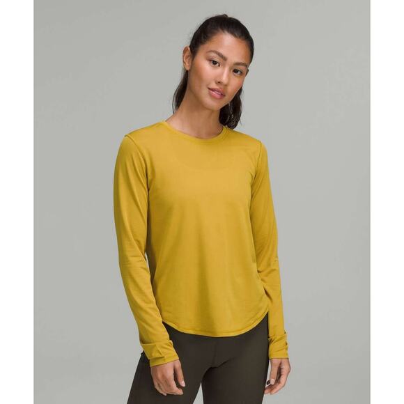 Lululemon Women's 10 Auric Gold High-Neck Running Training Long Sleeve Shirt EUC - Picture 1 of 4